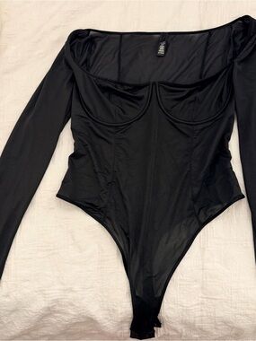 SKIMS Black Long-Sleeve Mesh Body suit
